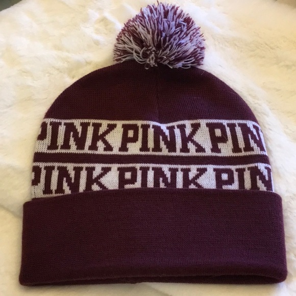 PINK Victoria's Secret Burgundy Signature Beanie 101 - Picture 1 of 4